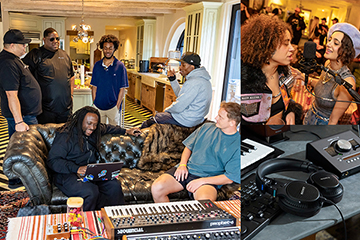 Collage of creators attending the event, including Nate Barnes wearing sunglasses and a black T-shirt, alongside product images of the MDR MV1