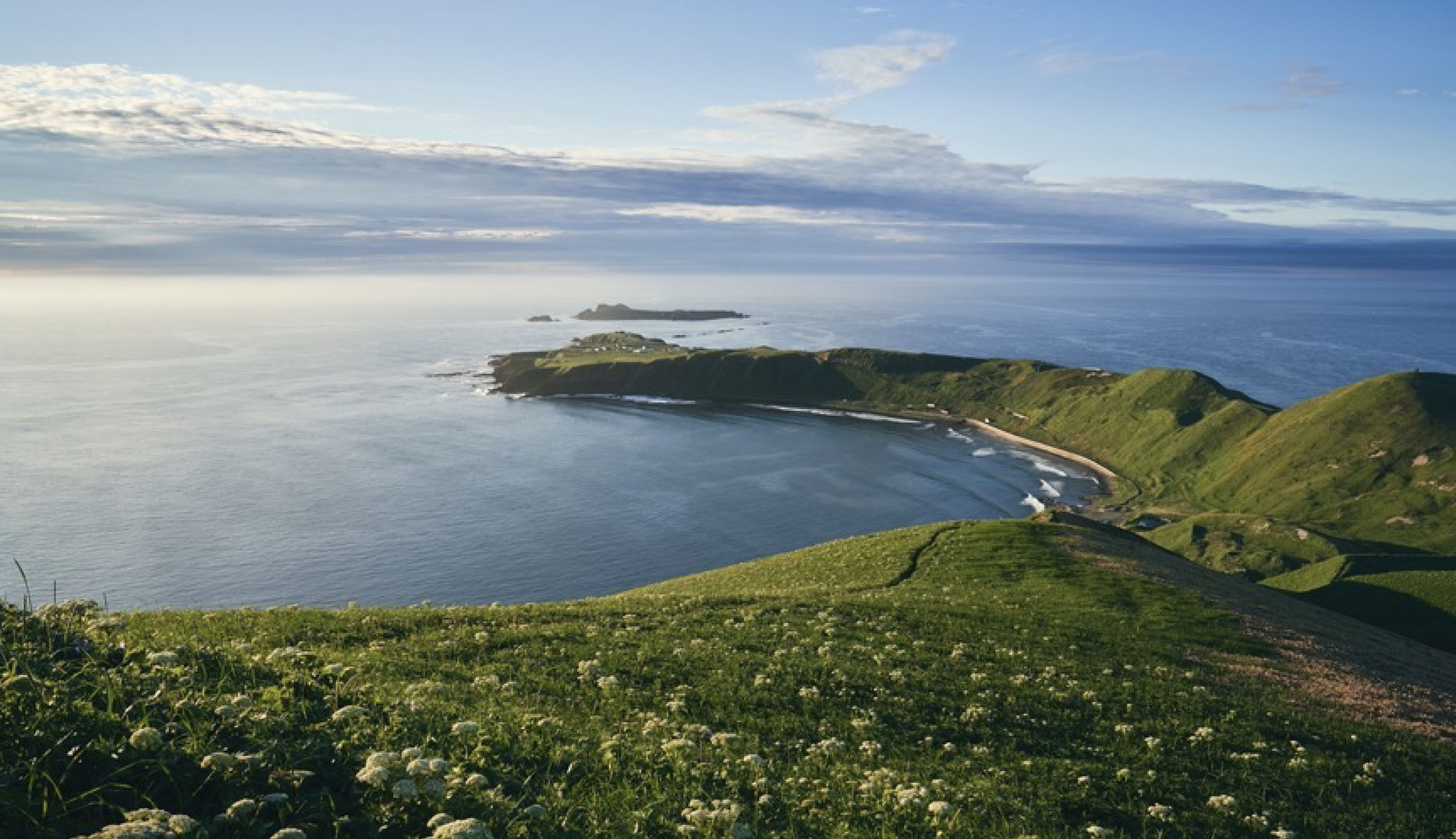 A photograph of a cape taken on Rebun Island.